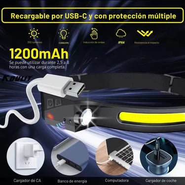 Linterna Frontal con Sensor LED
