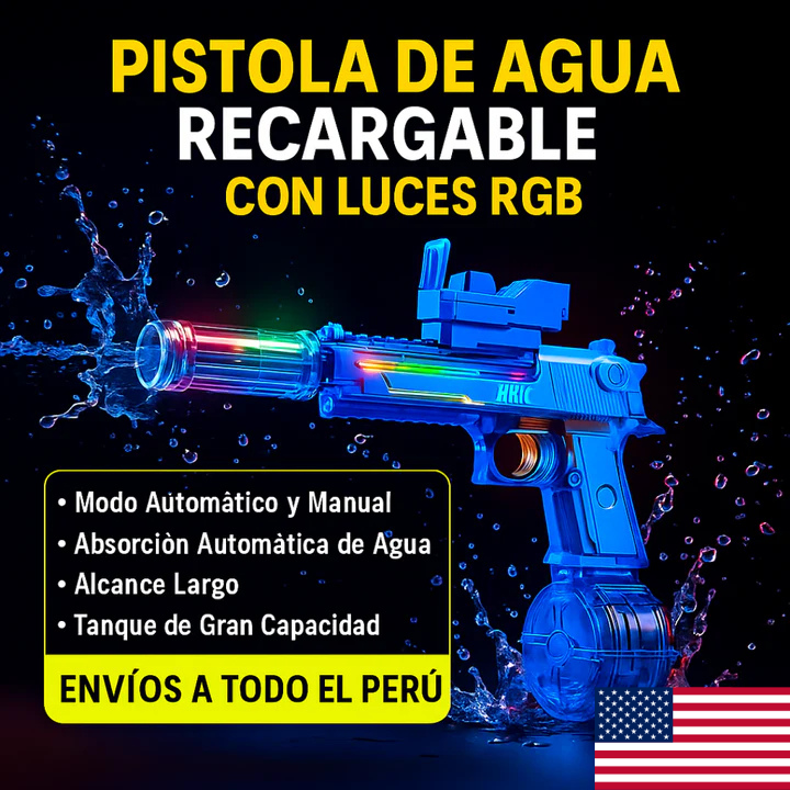PISTOLA DE AGUA RECARGABLE CON LUCES RGB | ENVÍO GRATIS