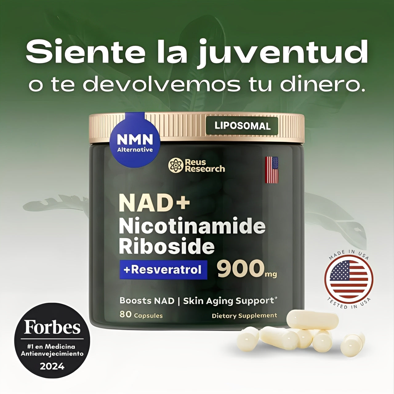 Restaura tu energía, rejuvenece tus células y potencia tu mente con NAD+ RESVERATROL, vive más y mejor
